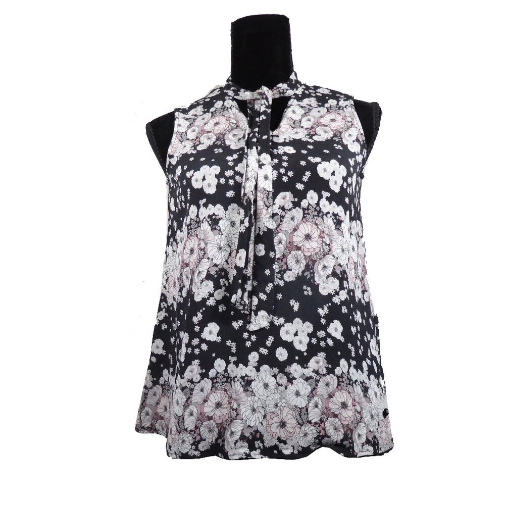 Cinque Sleeveless flowered Blouse black, white, pink flowers Size 32 XS